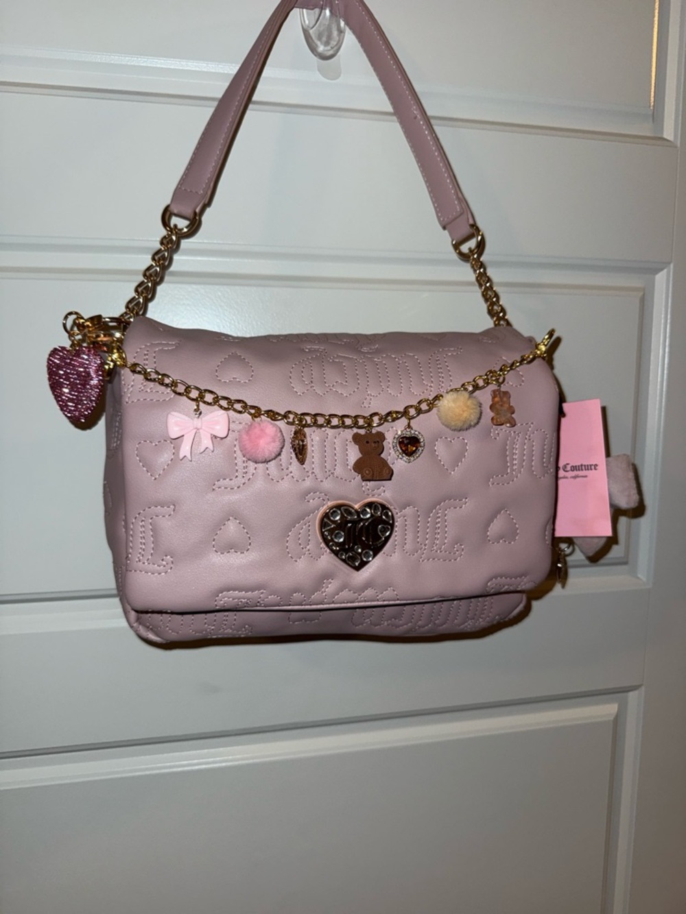 Juicy Couture Light Pink Quilted Heart Charm Shoulder Bag